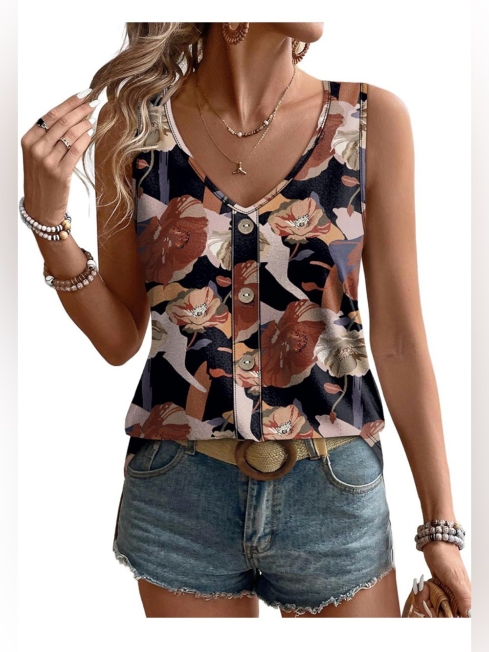 🆕Sleeveless Eyelet Button-Front Tank Top